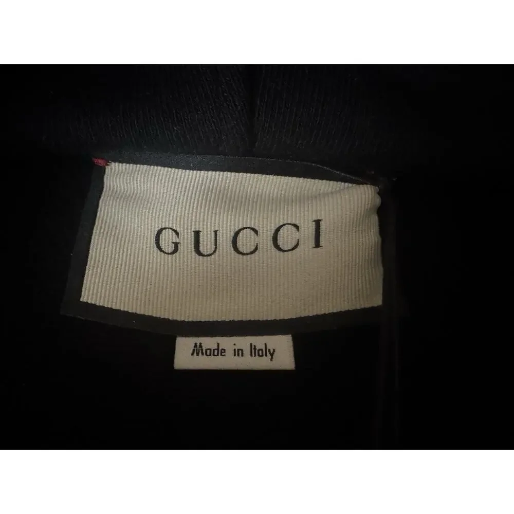 New With Tags Gucci Metallic Logo Print Pullover Black Hoodie Size L $1280.00